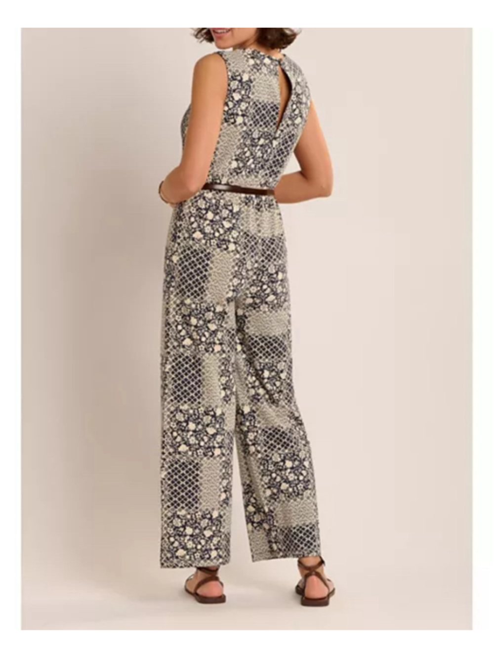 Women's Brakeburn Jumpsuit Size 16 Black Beige Patterned Sleeveless - Picture 2 of 14